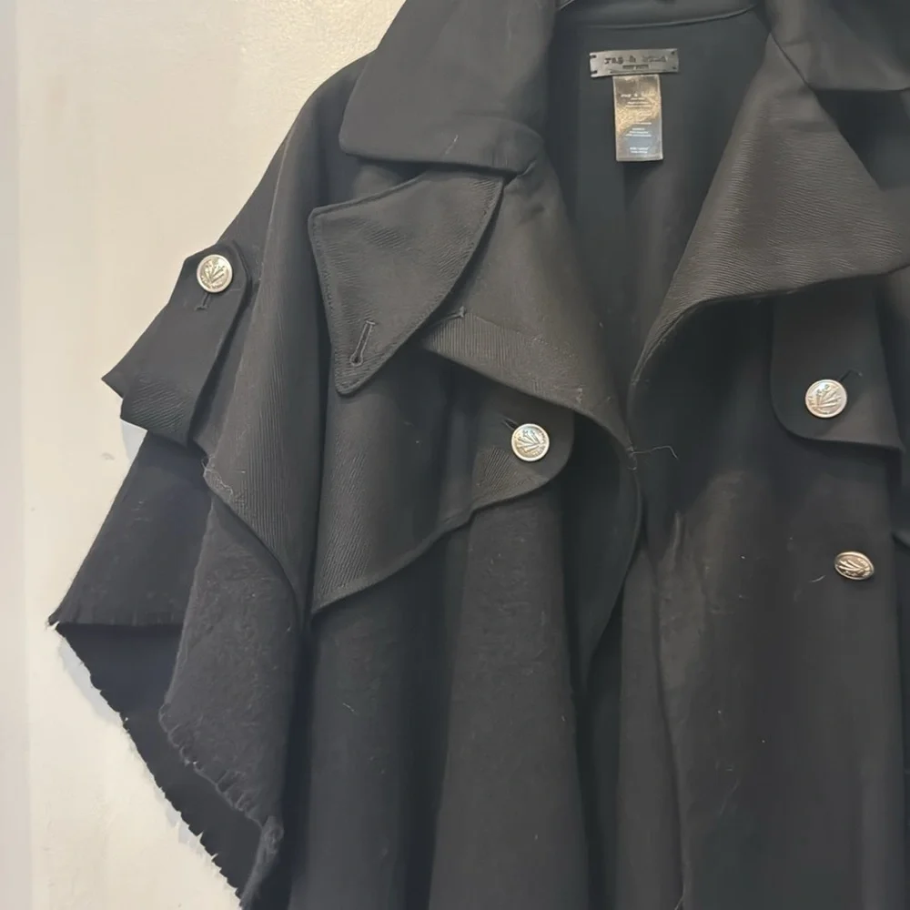 Rag & Bone Black Wool Trench Poncho Cape Jacket - Picture 7 of 9